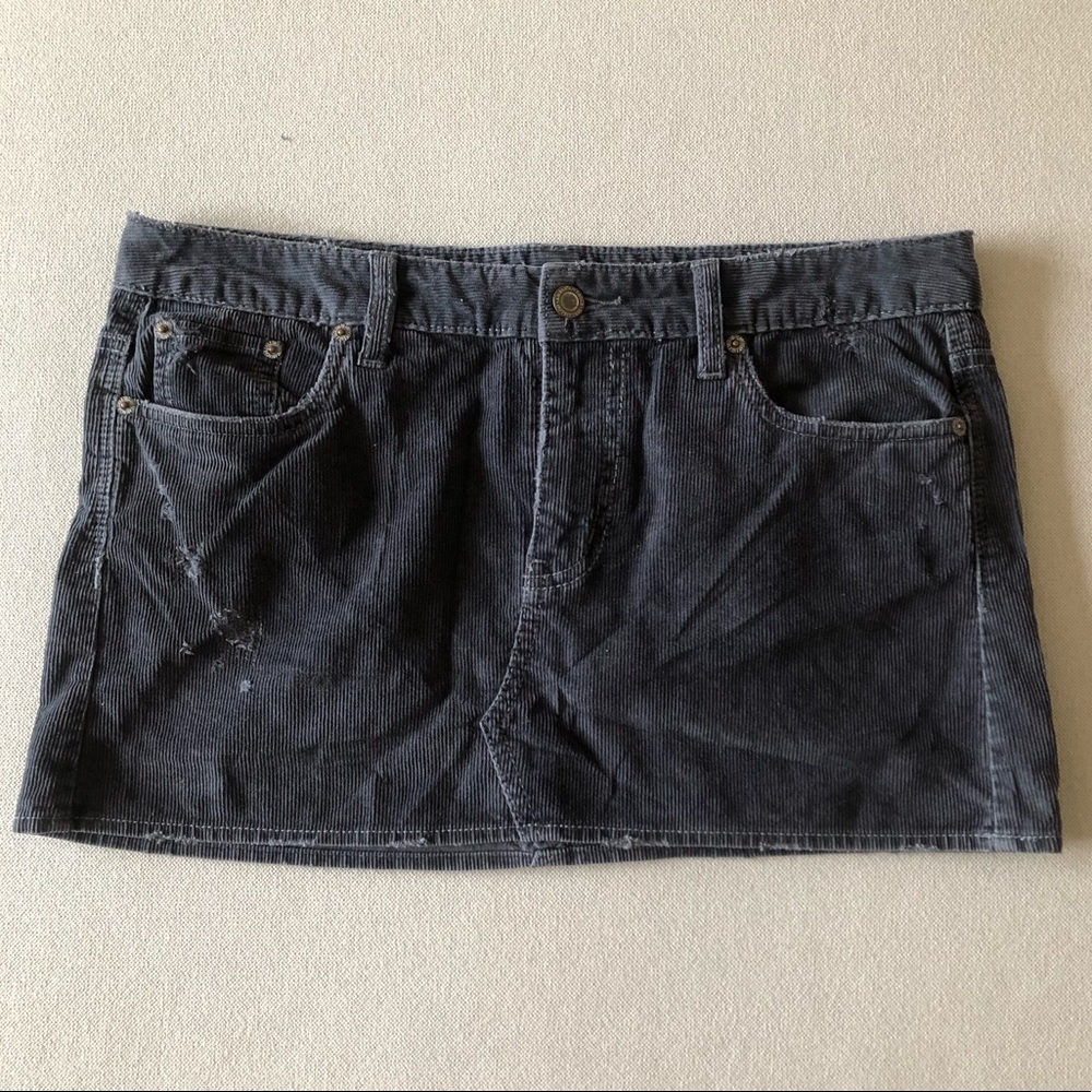 American Eagle Gray Corduroy Distressed Jean Skirt